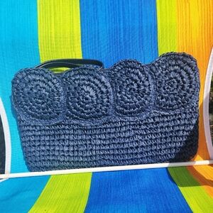 ✨️Talbots Navy Crochet Clutch with Circular Motifs